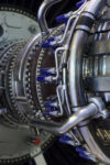 Jet engine, internal structure with hydraulic, fuel pipes and other hardware and equipment, aviation, aircraft and aerospace industry